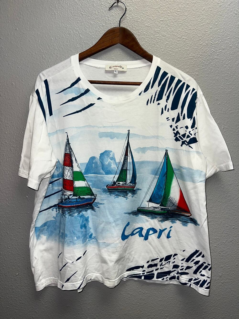 Vintage Womens Sailboat Shirt Capri Il Caprito 16 White Graphic top Tee Large